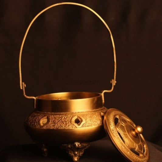 Mandu Ancient Brass Loban Daan | Akhand Diya Lamp | Home Purifying Lamp - Codesustain