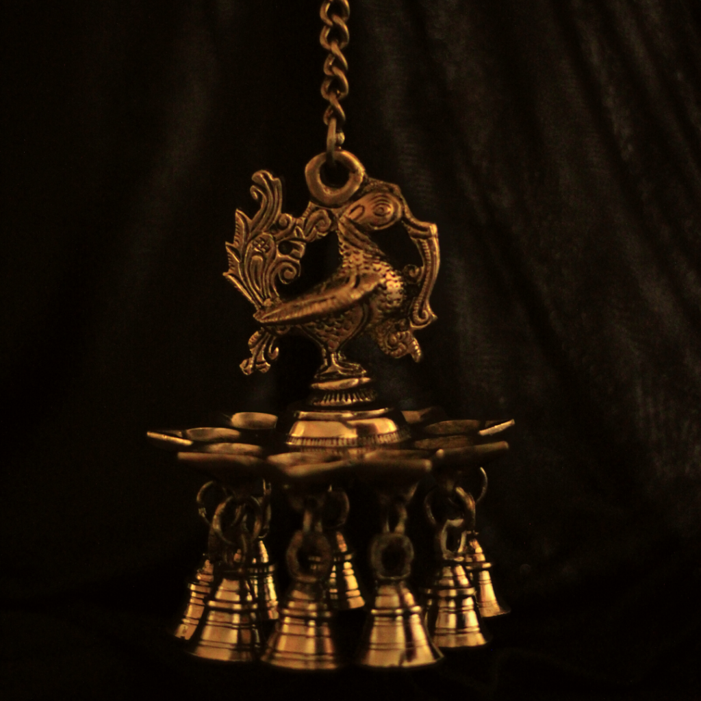 Peacock Handcrafted Brass Hanging Diya With Chain