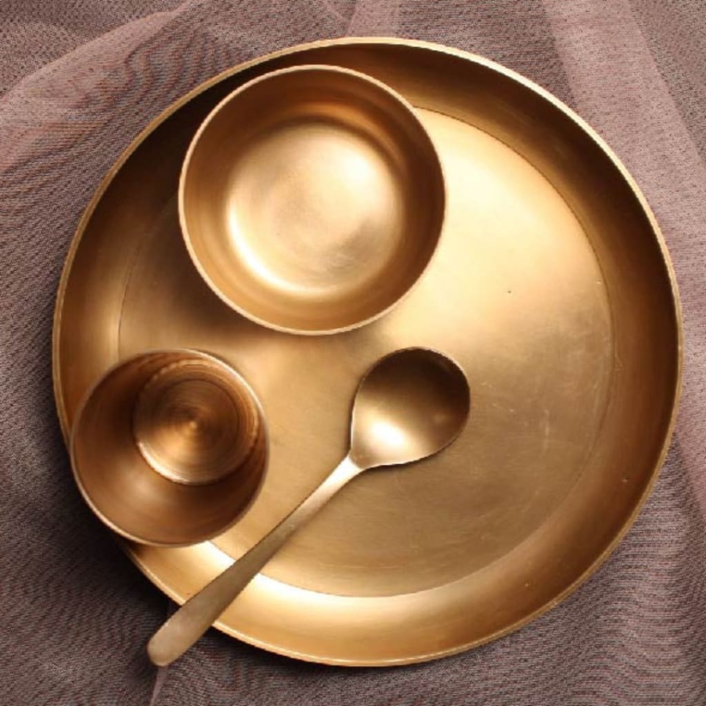 Ayās Antique Kansa Mini Thali Set | Bronze Baby Thali Set - Codesustain