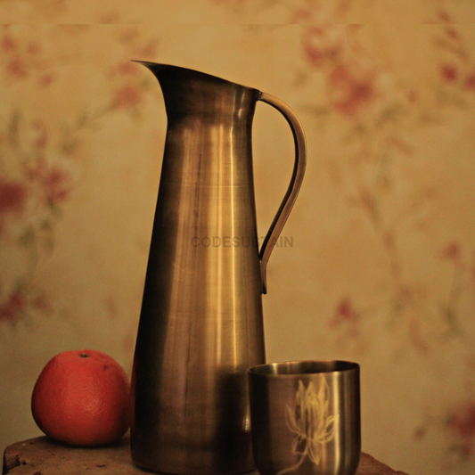 Sudha Antique Brass Water Jug | Pitcher With 2 Tumbler Serveware