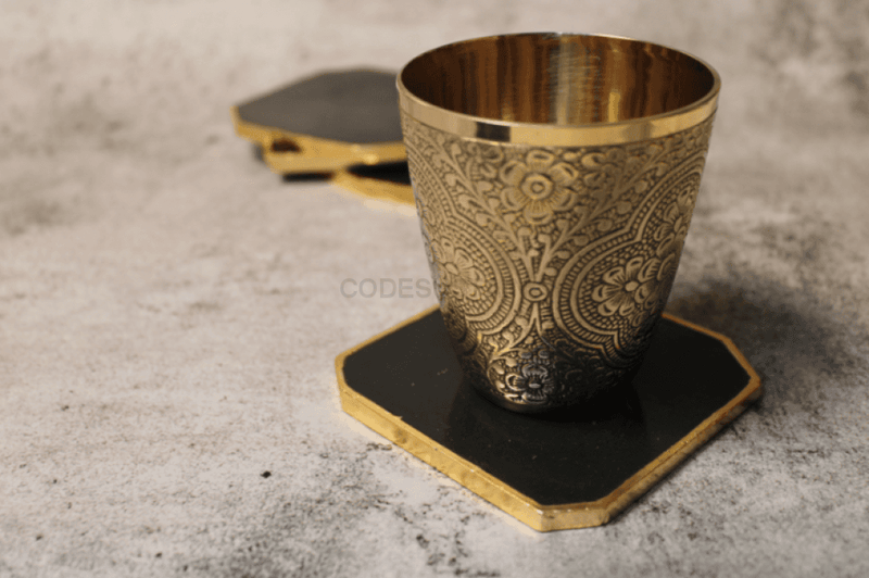 Matt Black Agate Handcrafted Luxury Coasters l Golden Electroplated Coasters (Set of 4) - Codesustain