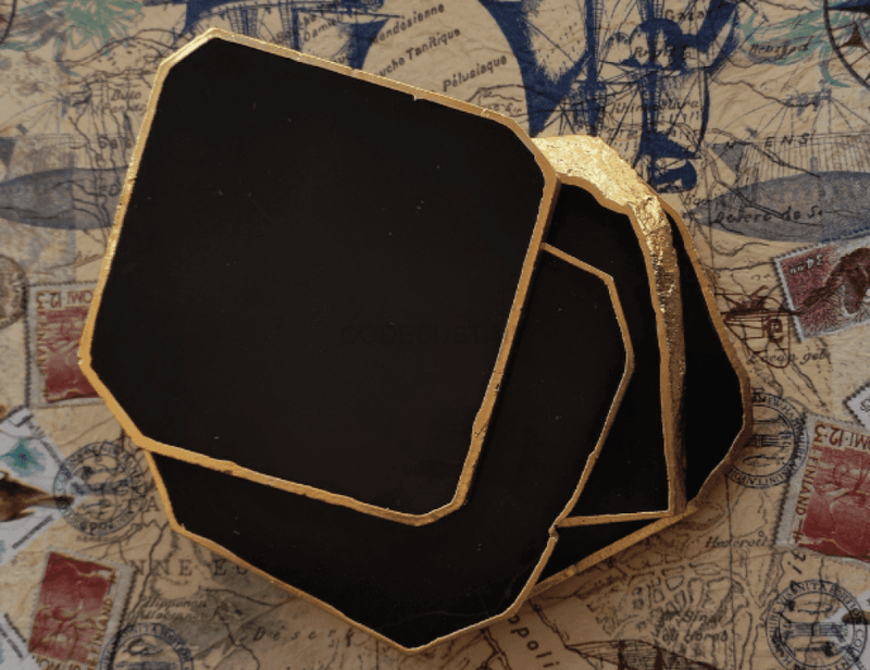Matt Black Agate Handcrafted Luxury Coasters l Golden Electroplated Coasters (Set of 4) - Codesustain