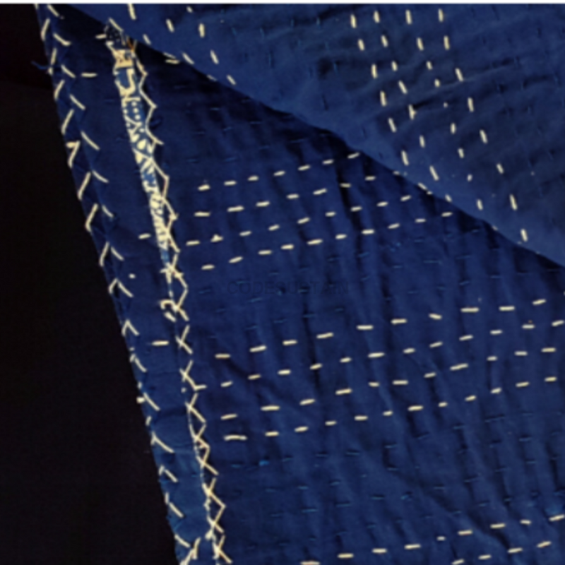 Kosa's Blue Indigo Print Quilting Kantha Original Handmade Kantha | Handstitched Quilt |Bedspread - Codesustain