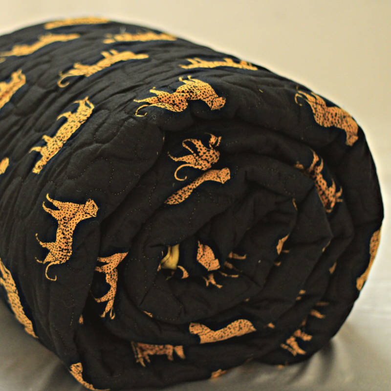 Kosa Bohemian Hand Block Printed Cotton Quilt | Razai - Black Leopard Print Beds & Accessories