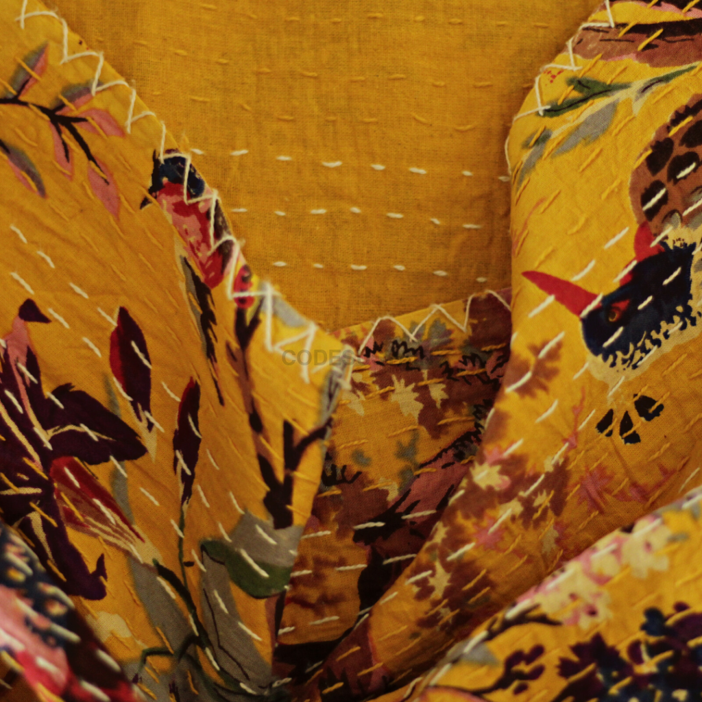 Kosa Bohemian Hand Block Printed Cotton Quilt | Razai - Vibrant Yellow Leopard Print