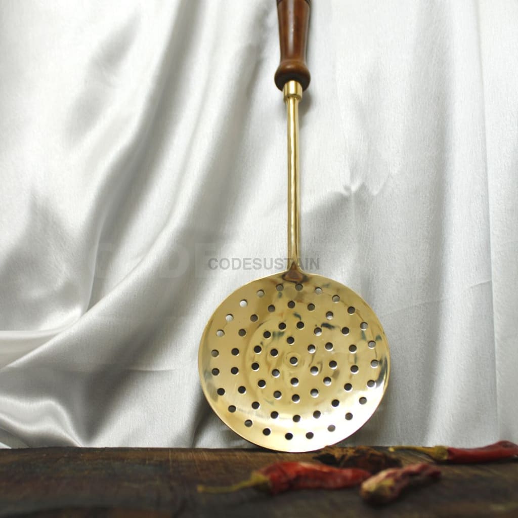 Ays Brass Cooking Ladles With Wooden Handles (Set Of 2)