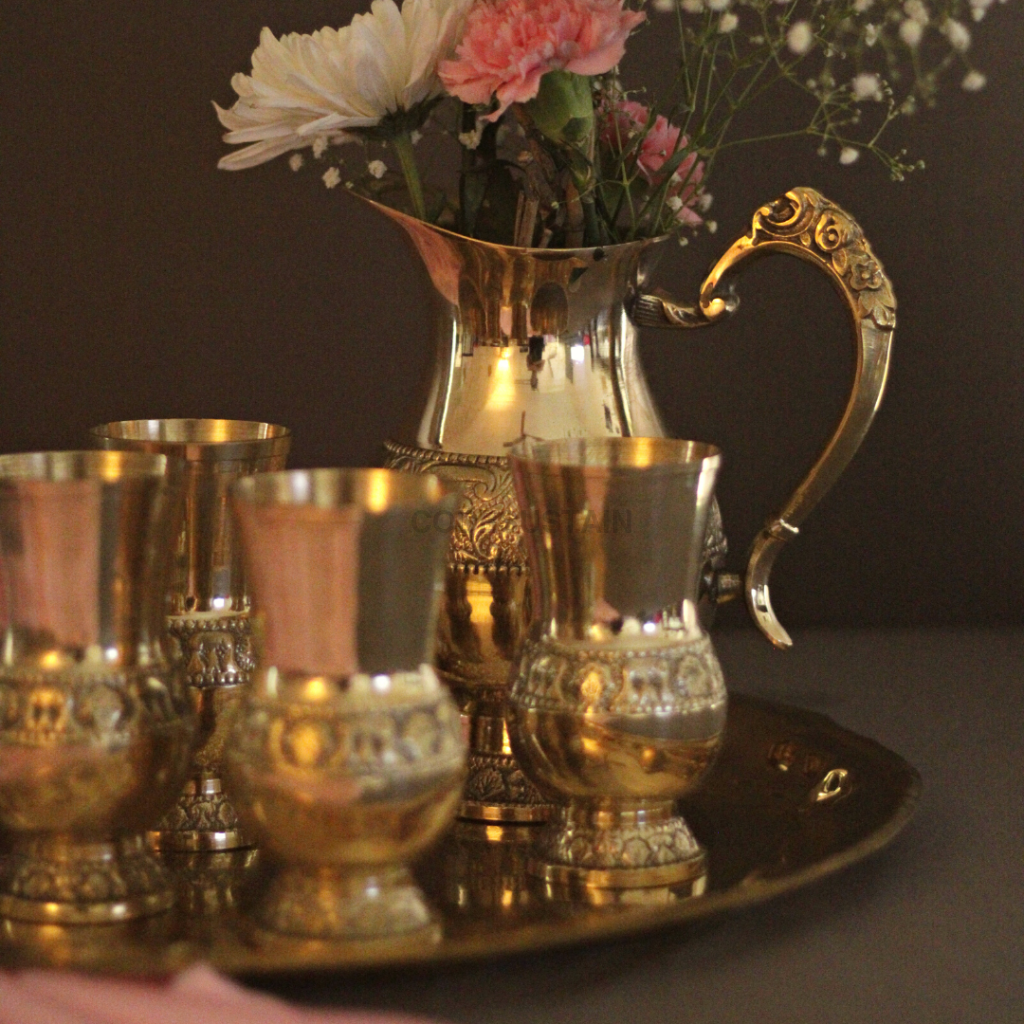 Brass Jug Set | Pital With 6 Glasses & Tray