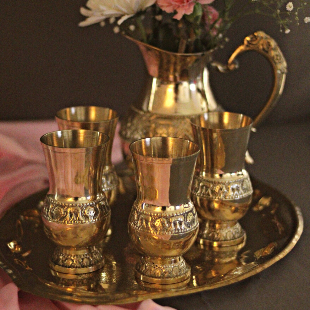 Brass Jug Set | Pital With 6 Glasses & Tray