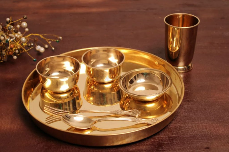 Ayās Rustic Brass Handmade Dinner Thali Set (7 piece) - Codesustain