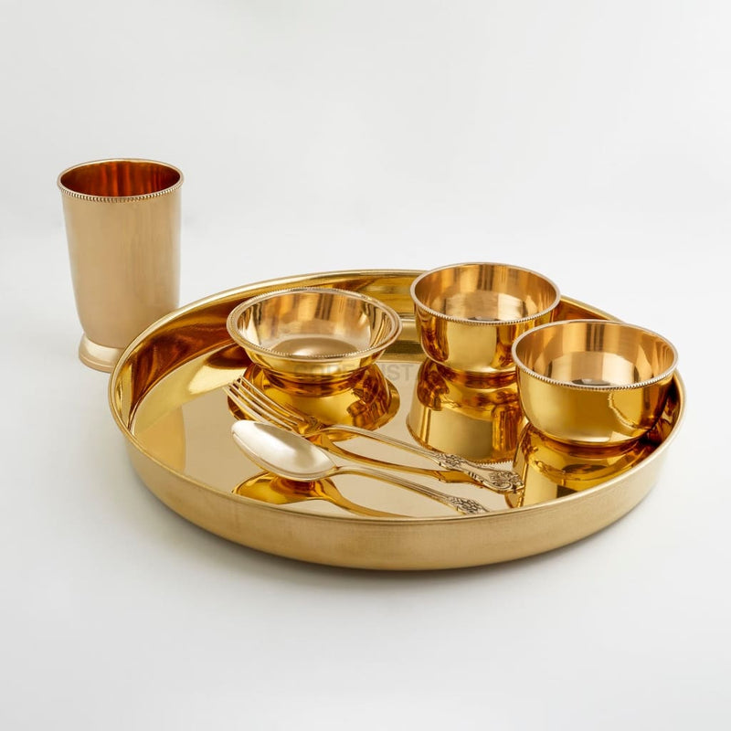 Ayās Rustic Brass Handmade Dinner Thali Set (7 piece) - Codesustain