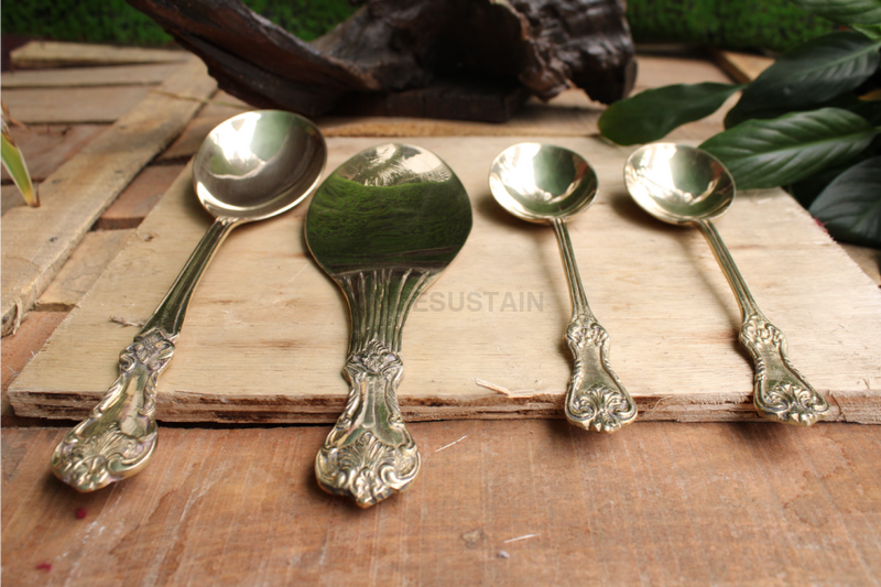 Ayās Brass Serving Spoons l Brass Serving Ladle Set (4 pieces) - Codesustain