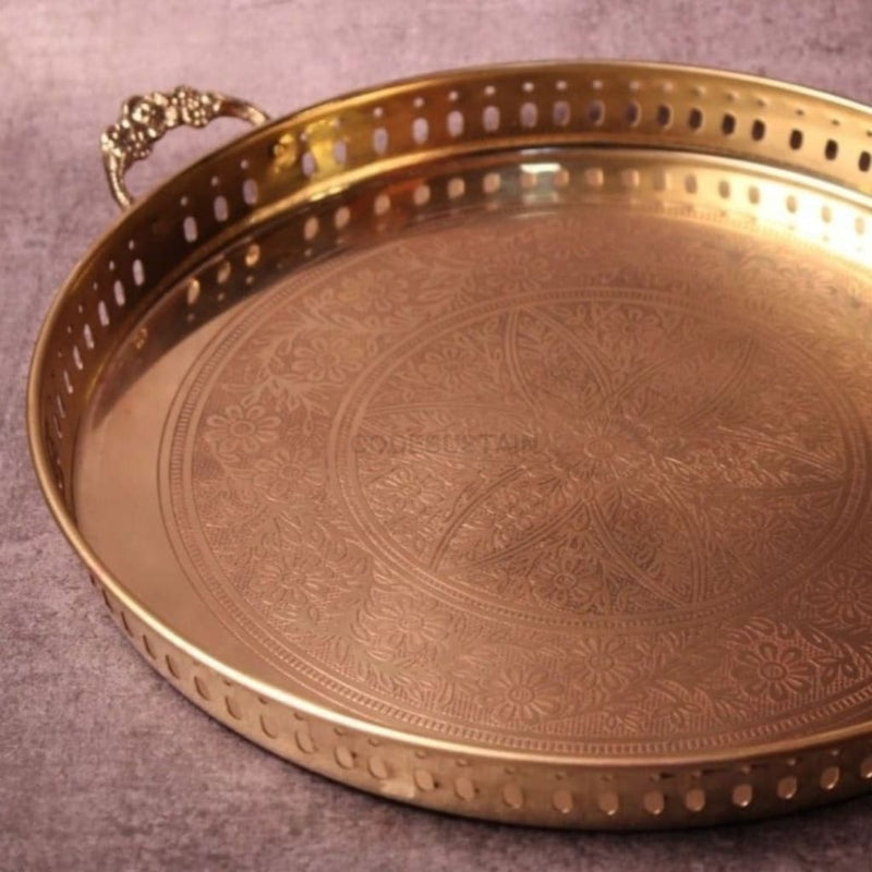 Ayās Regal Brass Tray with Handles | 12 Inches - Codesustain