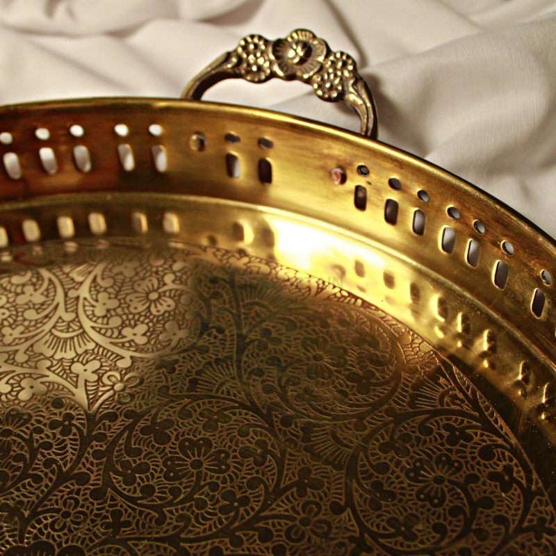 Buy Regal Brass Tray with Handles Online, 12 inches