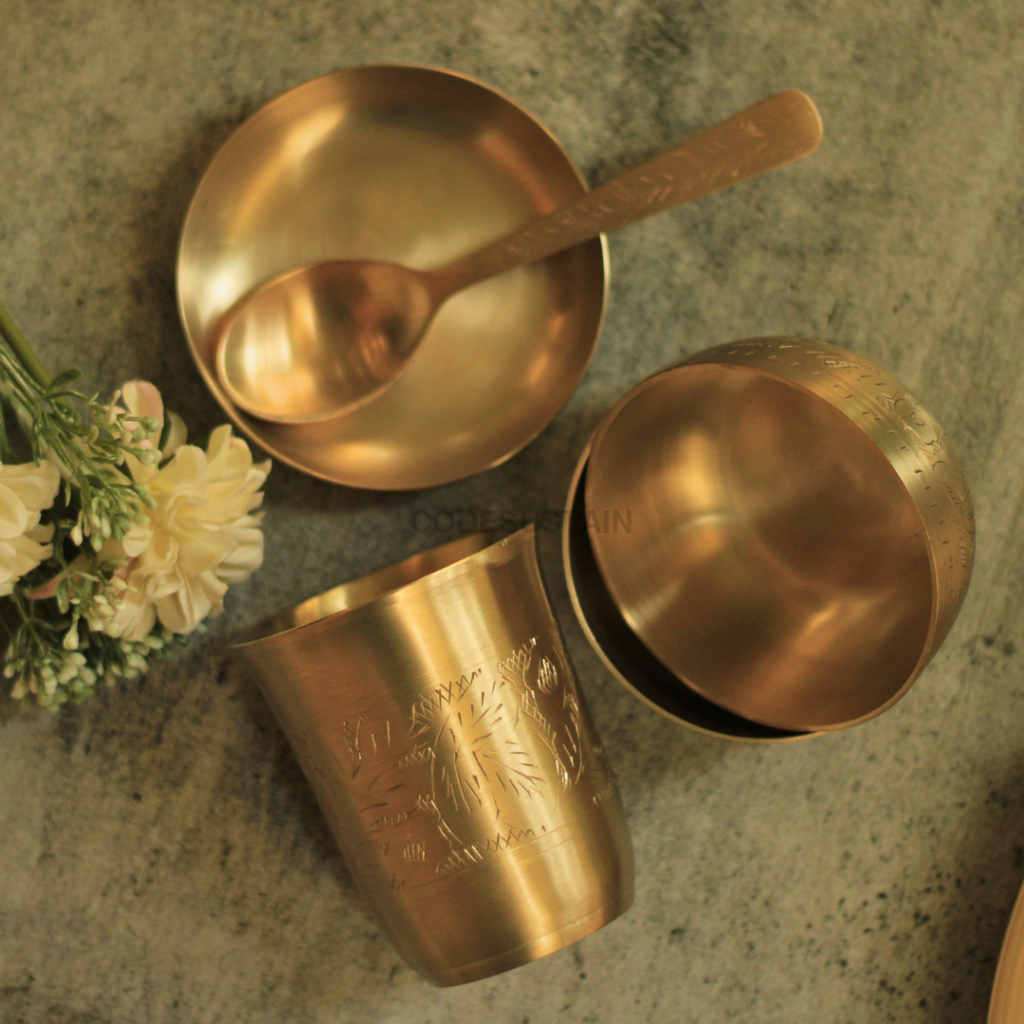 Engraved Kansa Thali Set | Hand made Pure Bronze Dinner Set