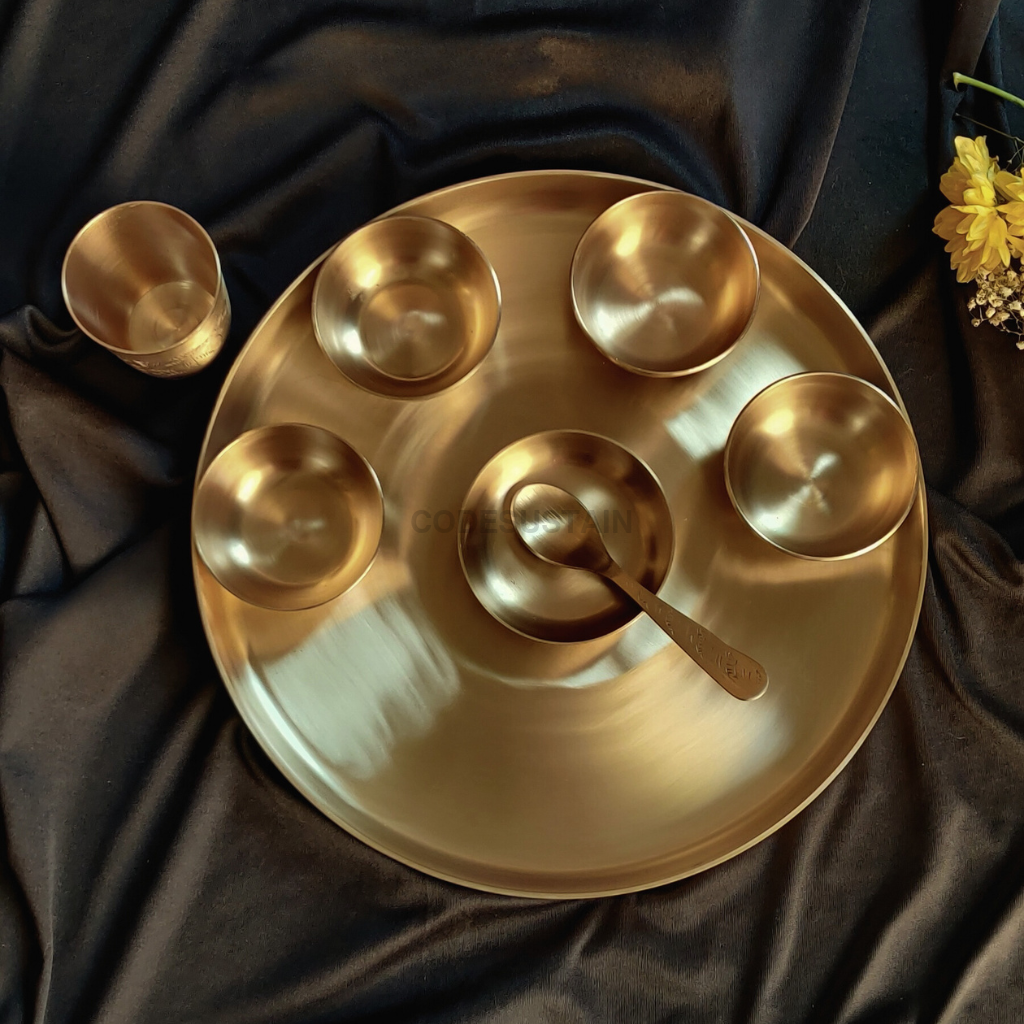 Engraved Kansa Thali Set | Hand made Pure Bronze Dinner Set