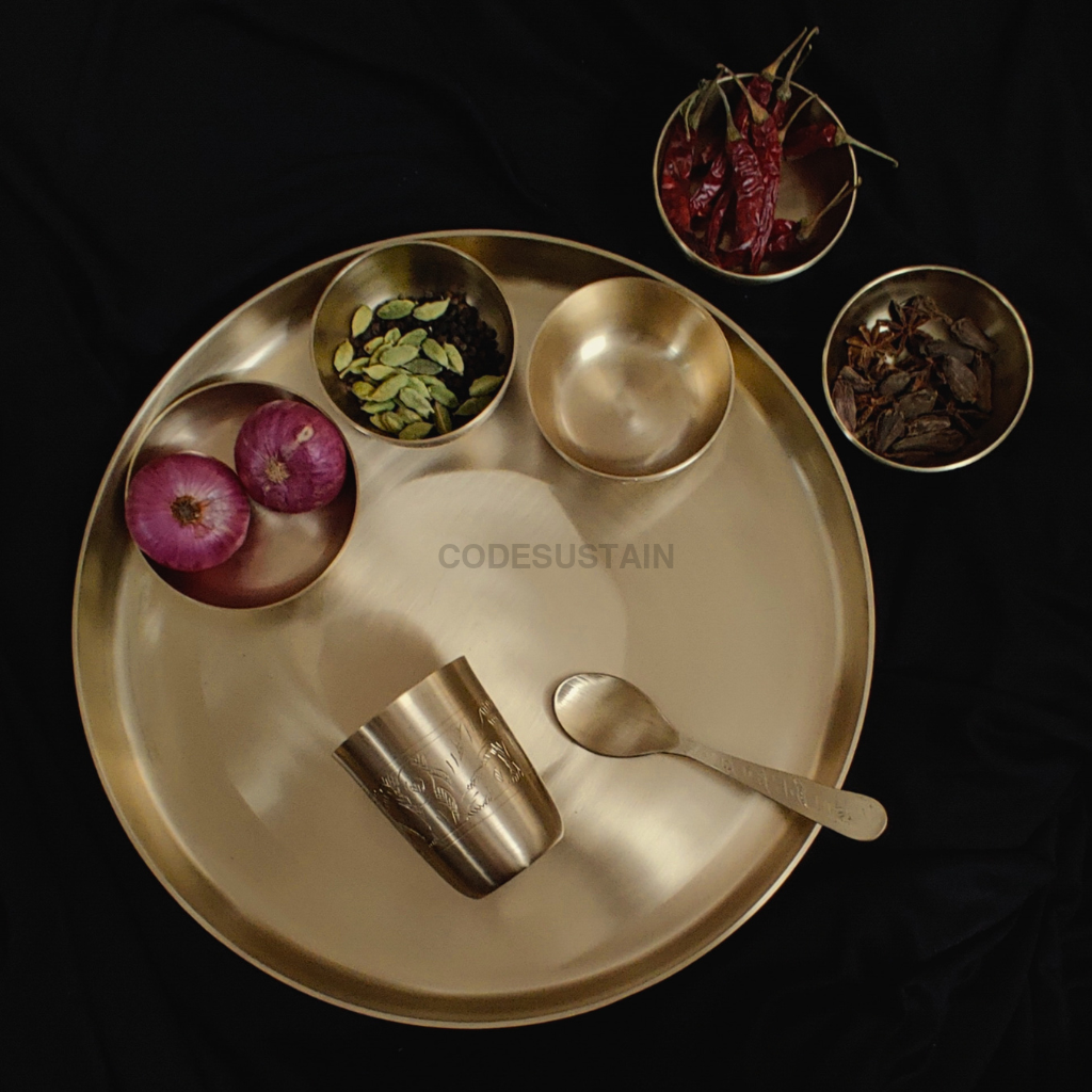 Engraved Kansa Thali Set | Hand made Pure Bronze Dinner Set