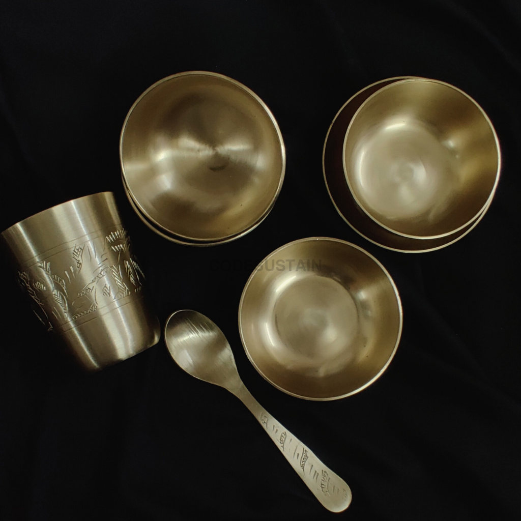 Engraved Kansa Thali Set | Hand made Pure Bronze Dinner Set