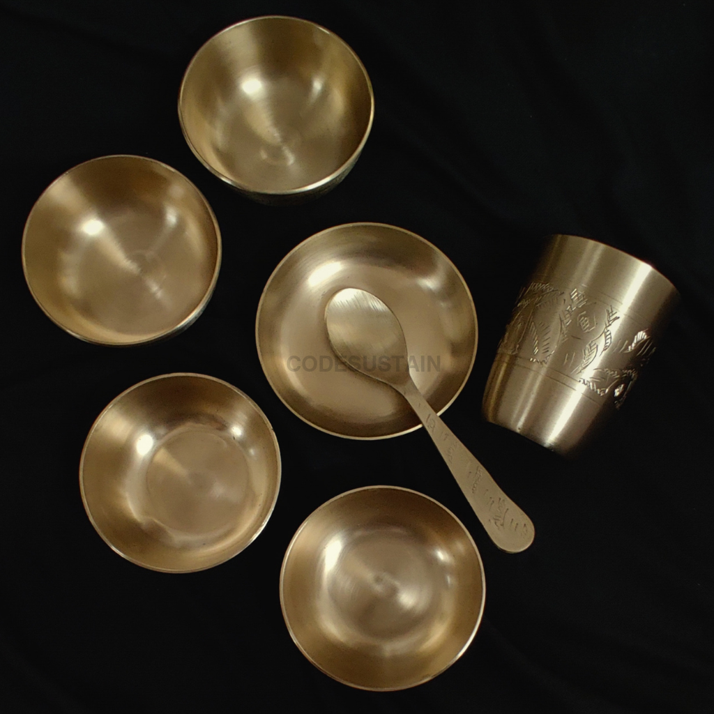 Engraved Kansa Thali Set | Hand made Pure Bronze Dinner Set