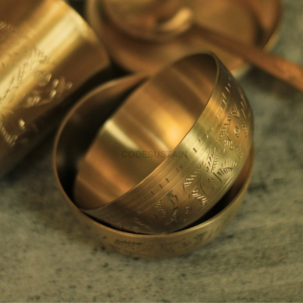 Engraved Kansa Thali Set | Hand made Pure Bronze Dinner Set
