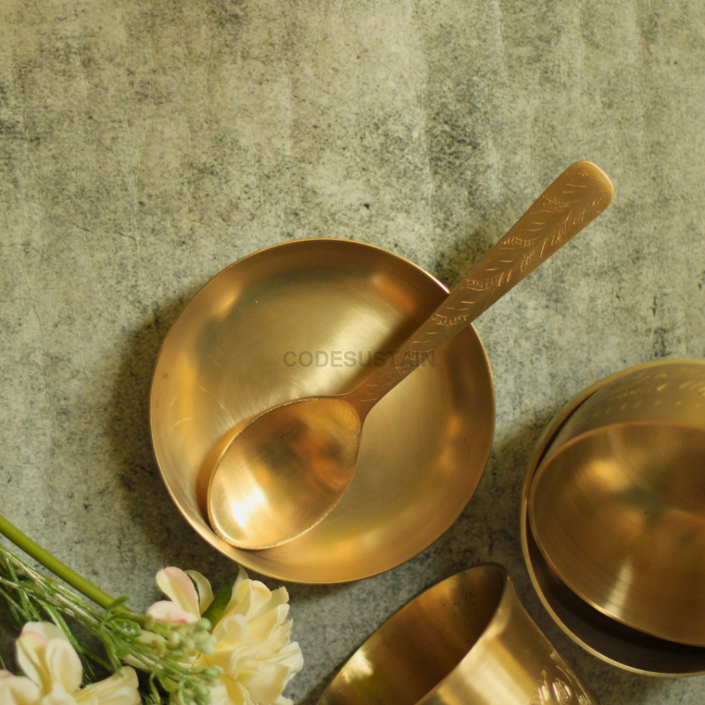 Engraved Kansa Thali Set | Hand made Pure Bronze Dinner Set