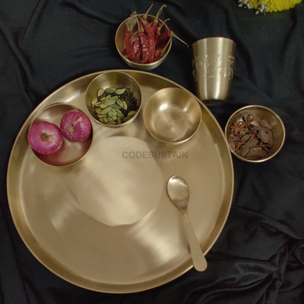 Engraved Kansa Thali Set | Hand made Pure Bronze Dinner Set