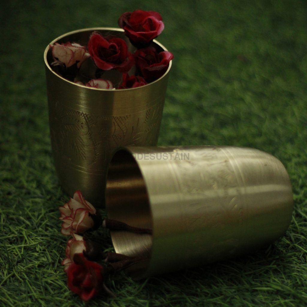 Engraved Kansa Tumblers with gift box | Bronze Glasses | Set of 2 Drinkware