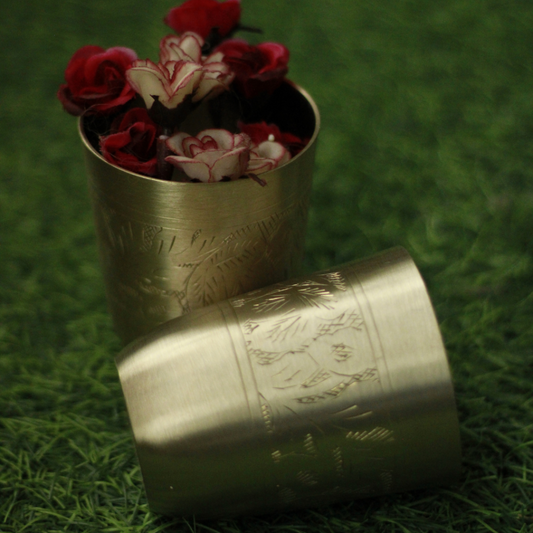 Engraved Kansa Tumblers with gift box | Bronze Glasses | Set of 2 Drinkware