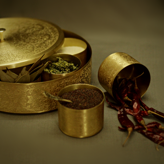 Pure Brass Large Masala Box | Spice 8 Inches