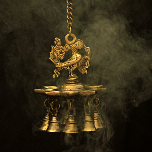 Peacock Handcrafted Brass Hanging Diya With Chain