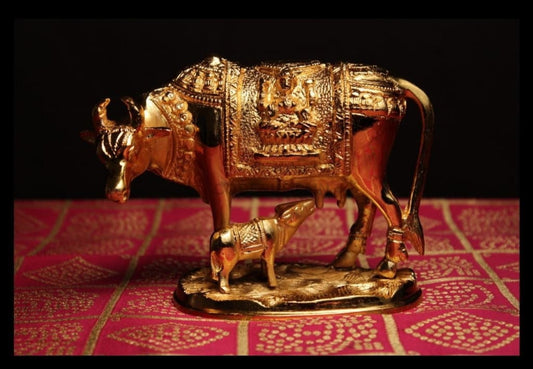 Veda Kamadhenu Gold Foil Plated Cow And Calf Idol - Codesustain