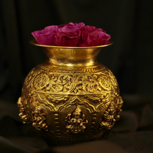 Gold Brass Ashta Lakshmi Avatar Kalash | 8 Laxmi Avatar Kalash for Pooja | Divine Kalasham for Wealth & Prosperity