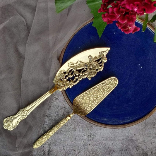 Brass Bakeware Icing &Spatulas | Cake Server| Pizza Server| Pie Server| Wedding Cake Knife and Server Set of 2 - Codesustain