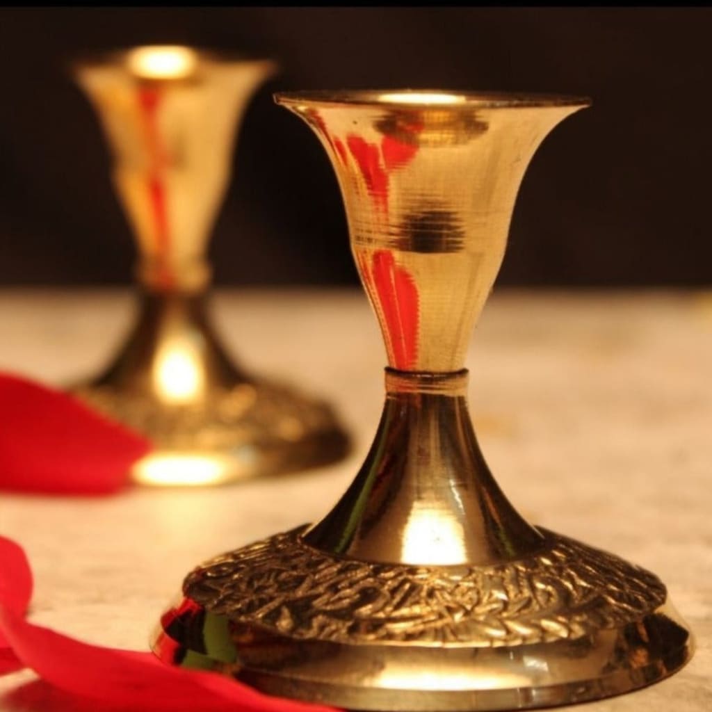 Vintage Brass Compact Candle Holders | Gold Taper Candlesticks |Tableware |Set of 2 - Codesustain