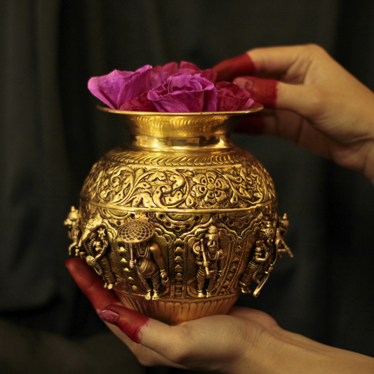 Gold Brass Dasha Avatar Vishnu Kalash | Sacred Vishnu 10 Avatar Kalasham | Divine Pooja Kalash for Wealth