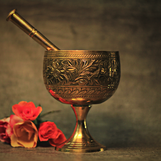 Brass Handmade Mortar And Pestle | KhalBatta | 4 inches Dia - Codesustain Ventuures Pvt Ltd