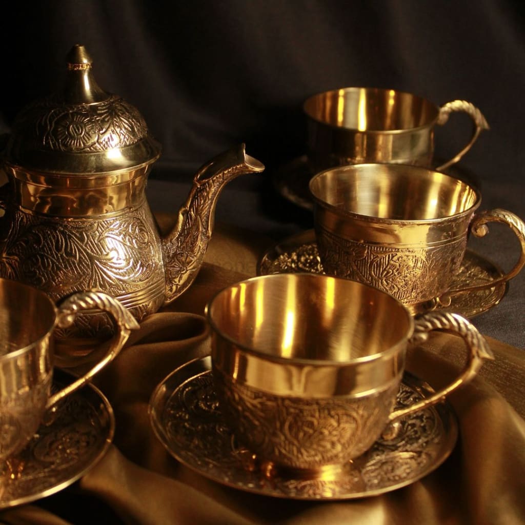 Gold Brass Tea Cup Set, Coffee Set