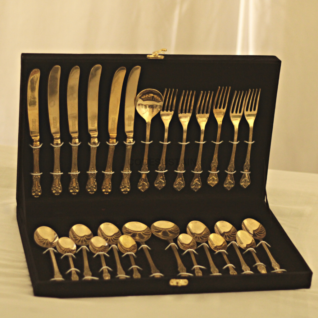 Golden Brass Big Cutlery Set L 28 Pieces Set