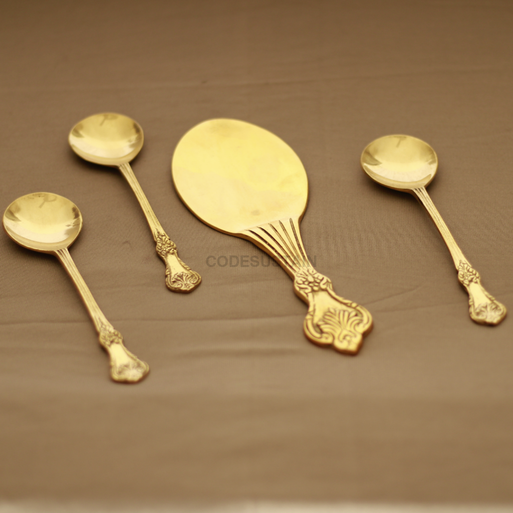 Golden Brass Big Cutlery Set L 28 Pieces Set