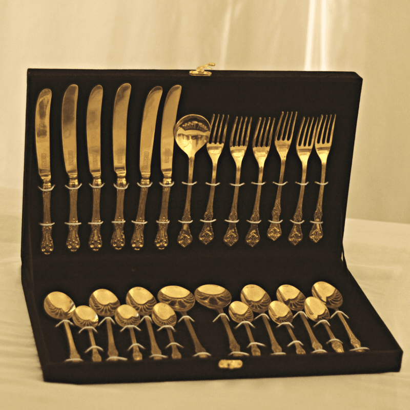 Golden Brass Big Cutlery Set L 28 Pieces Set