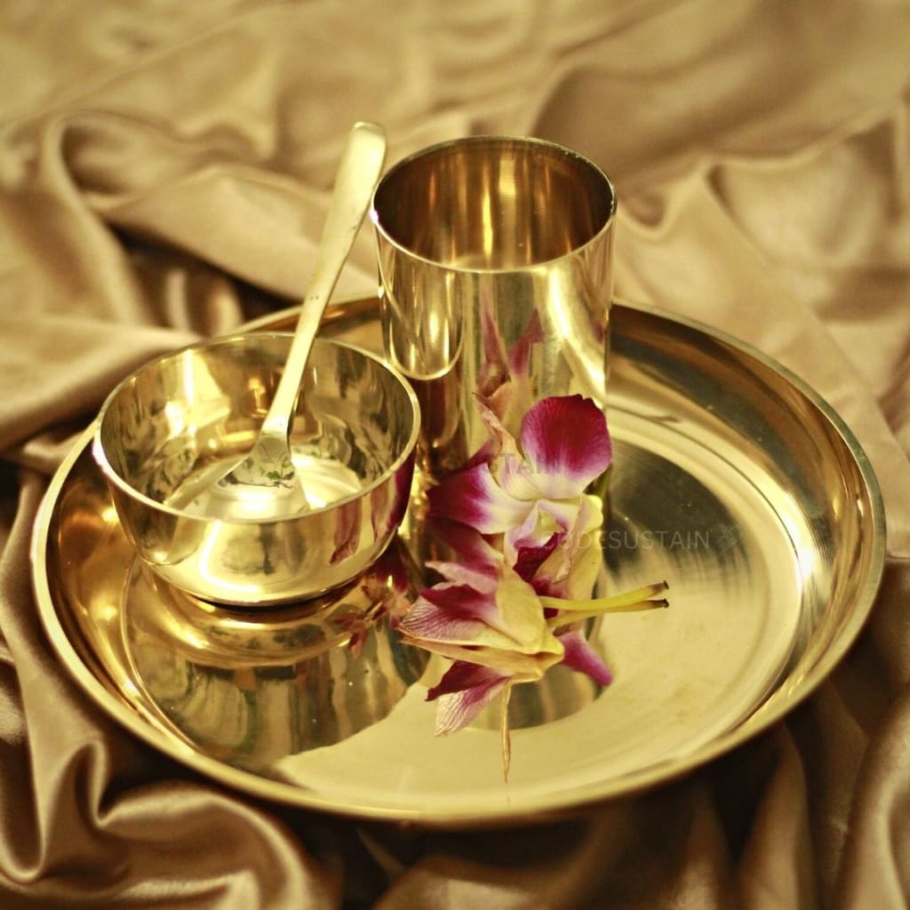 Golden Mini Kansa Thali Set | Bronze Baby Set