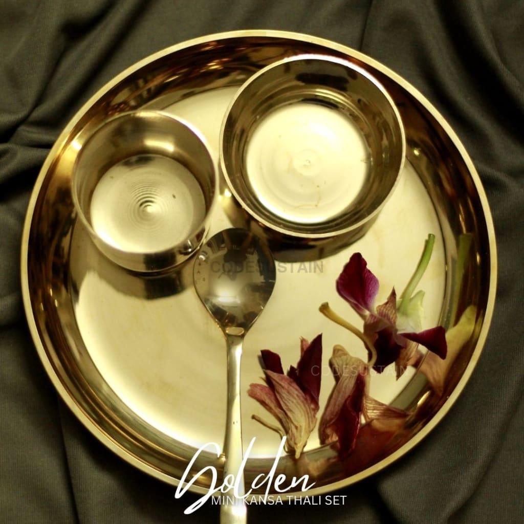 Golden Mini Kansa Thali Set | Bronze Baby Set