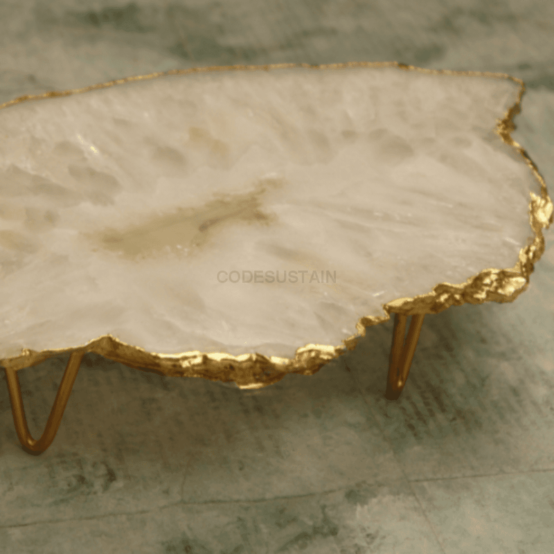 Handcrafted Agate Decor Platter l Bread Platter With Stand - Codesustain