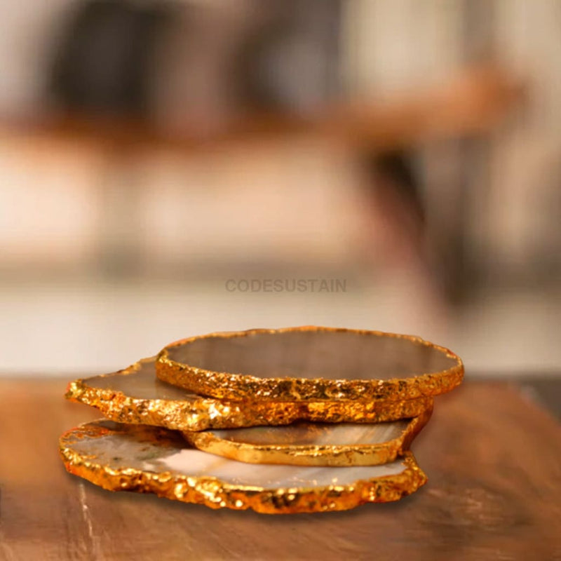 Agate Handcrafted Luxury Coasters l Golden Electroplated Coasters (Set of 4) - Codesustain