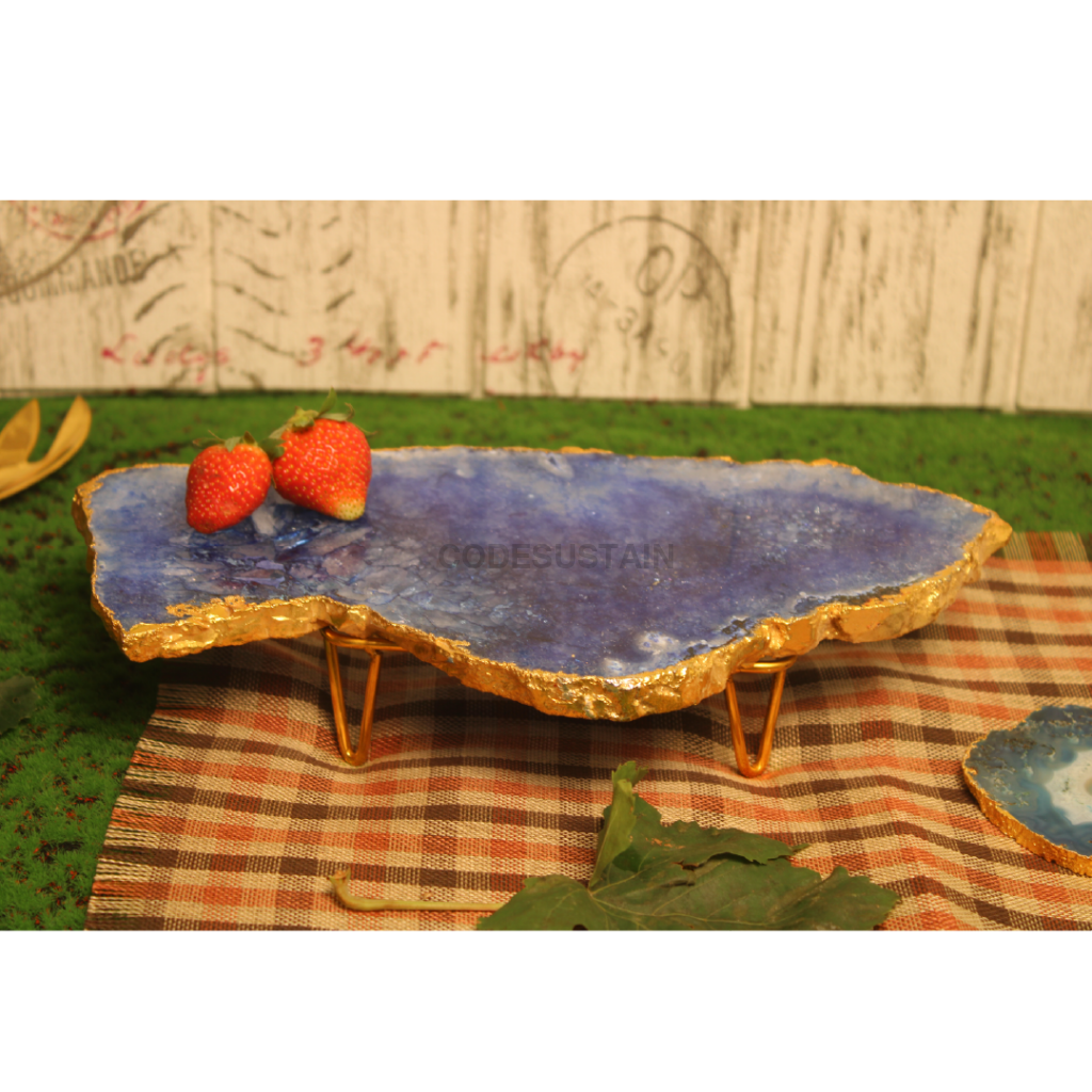 Handcrafted Agate Decor Platter l Bread Platter With Stand - Codesustain