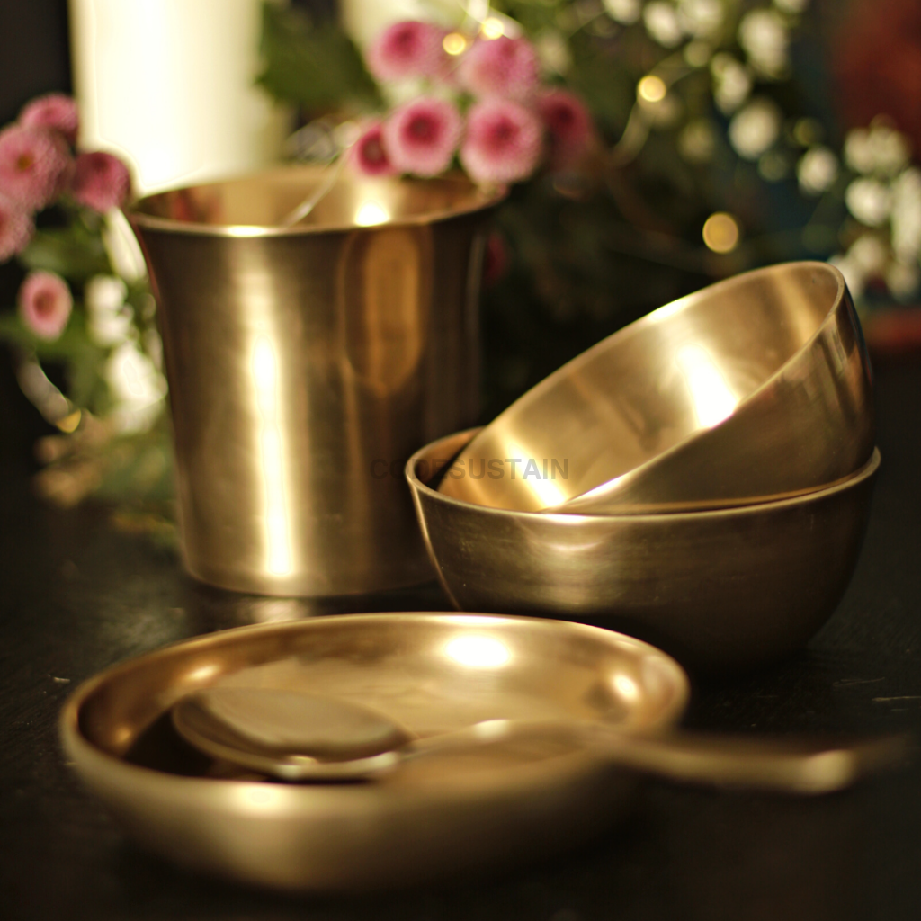 Antique Kansa Thali Set | Bronze Handmade || 12 Inches Serveware