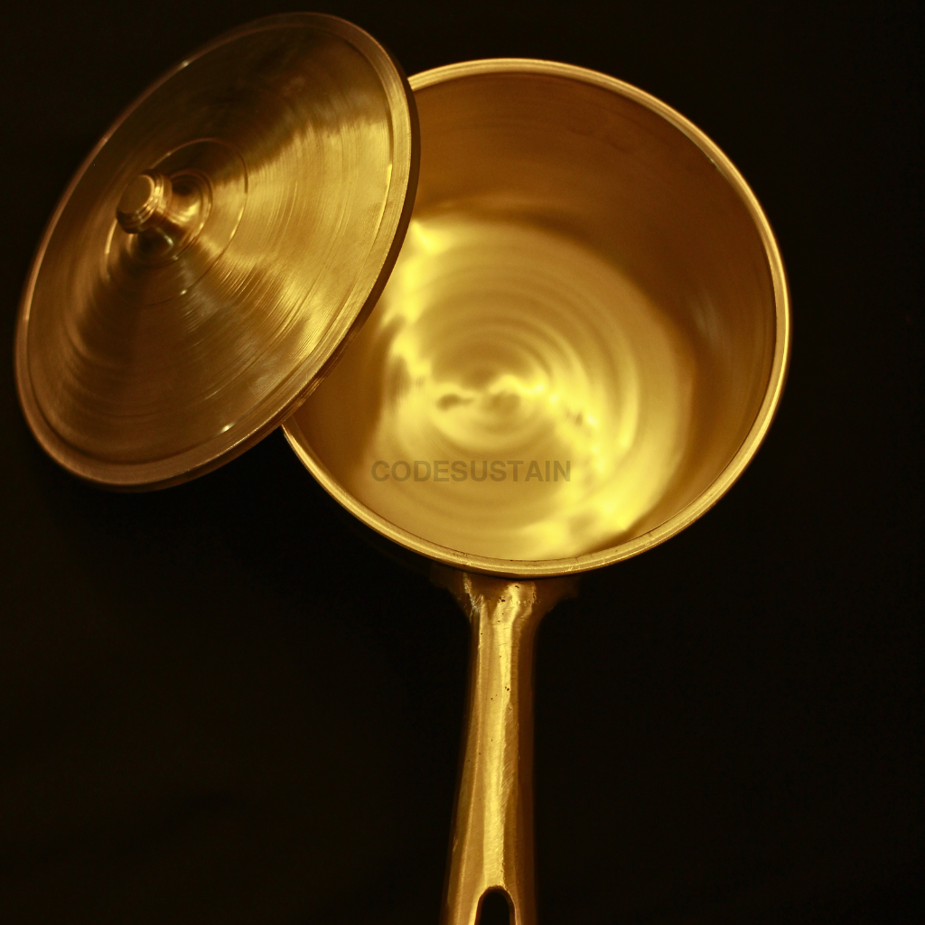 Handmade Bronze Sauce Pan | Kansa Milk Pan with lid Cookware