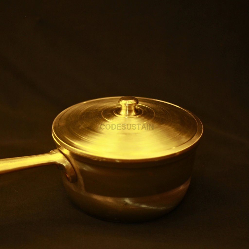 Handmade Bronze Sauce Pan | Kansa Milk Pan with lid Cookware