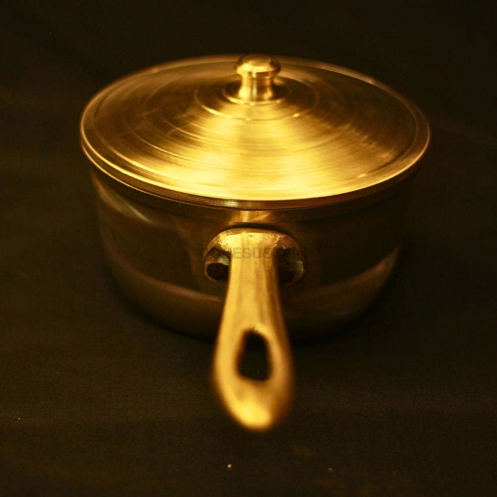 Handmade Bronze Sauce Pan | Kansa Milk Pan with lid Cookware