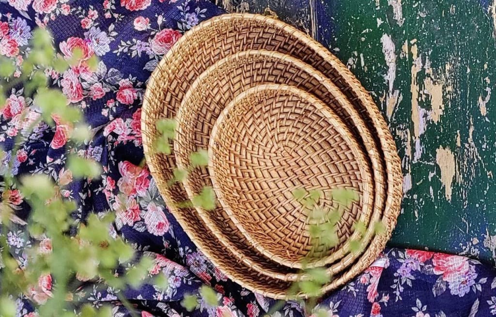 Kaca Handmade Cane Oval Tray | Set of 3 | Limited Edition - Codesustain