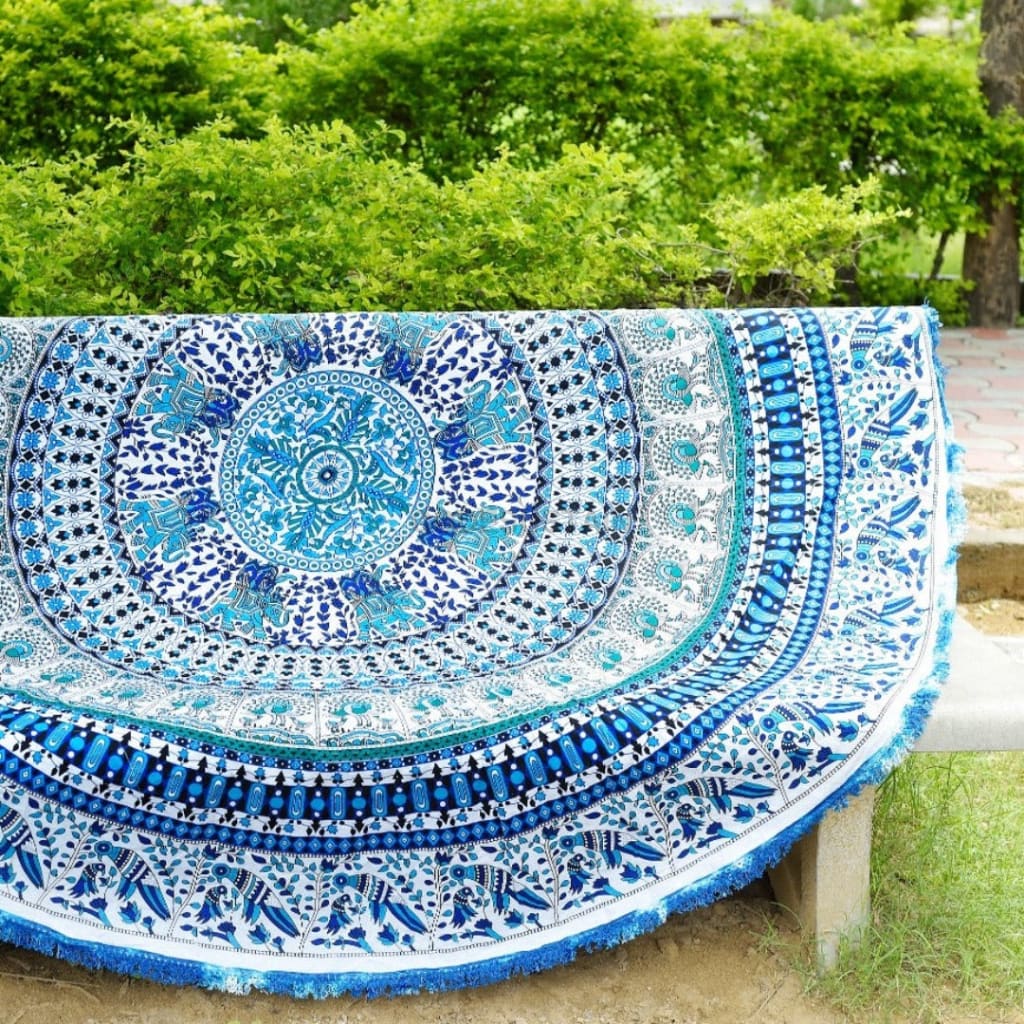 Handmade Cotton Large Round Beach Mat | Outdoor Garden Mat | Cotton Beach Mat - Codesustain